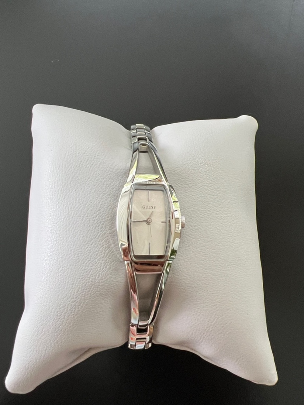 GUESS Hourglass stainless steel Silver Bangle Watch with Rectangular Dial
